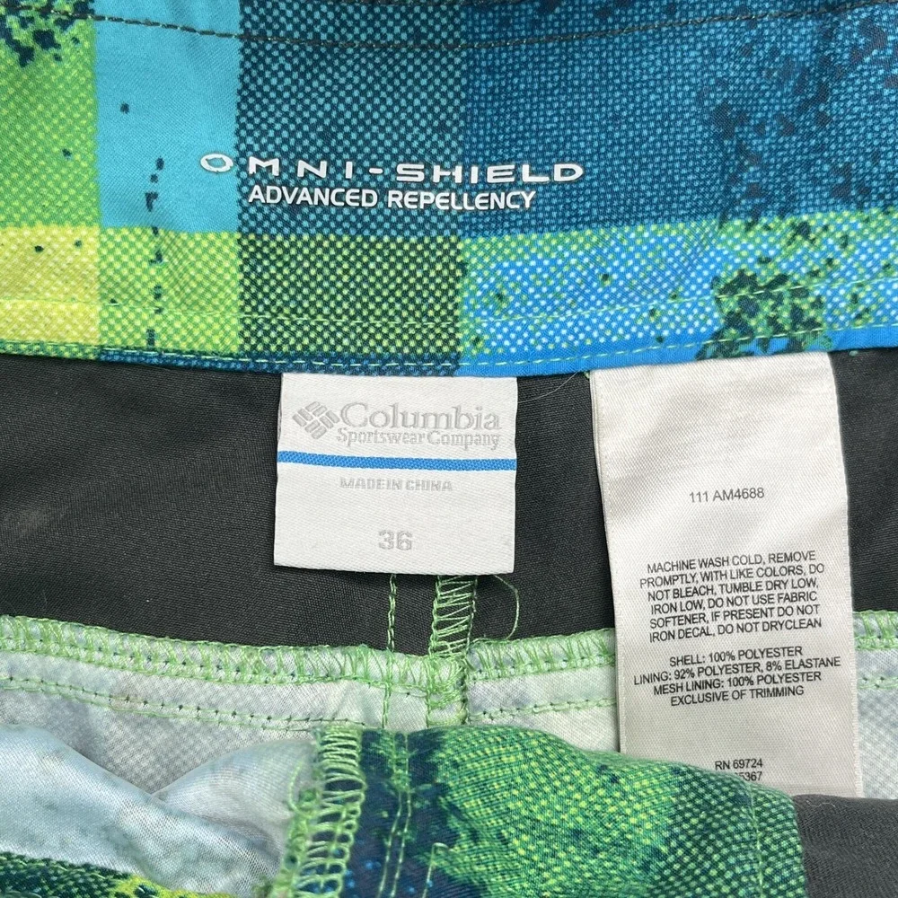 Columbia Board Shorts Men's 36 Print Blue Swim Trunks Surf 90s Plaid Omni Shield